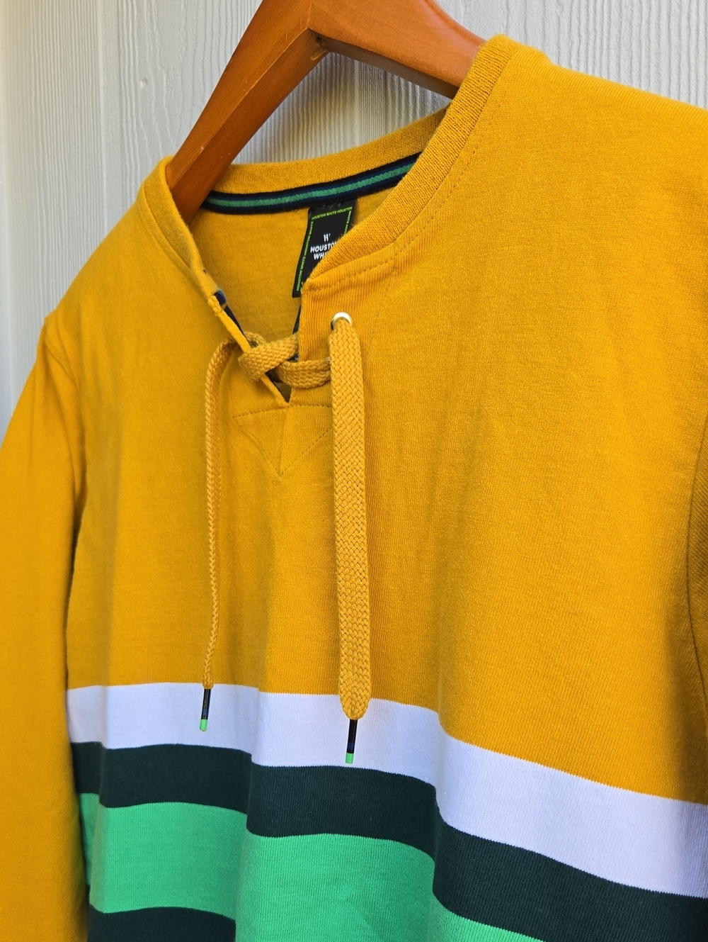 Houston White | Men's Yellow Stripe Lace-Up Pullover Top ( Size Small )